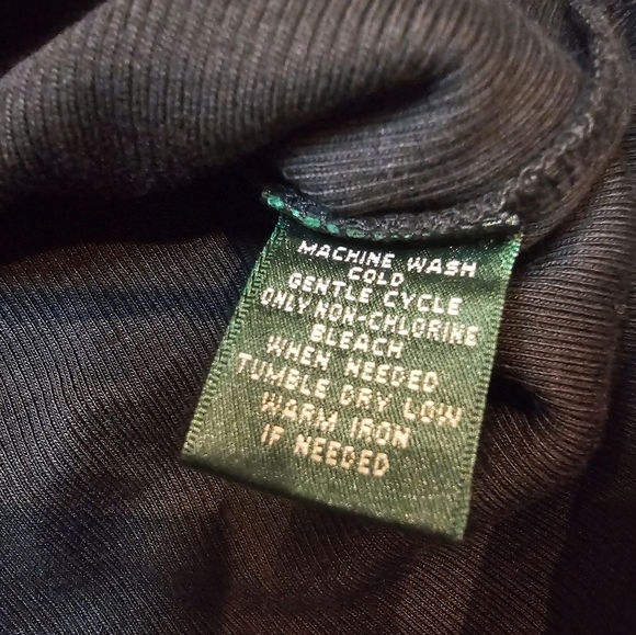 Lauren Ralph Lauren Black Ribbed Long Sleeve Lace V-Neck Top L Cotton Stretch - Picture 5 of 8